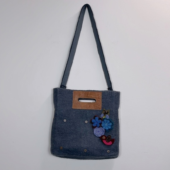 Felted wool bag tote with felted adornments - Picture 2 of 9